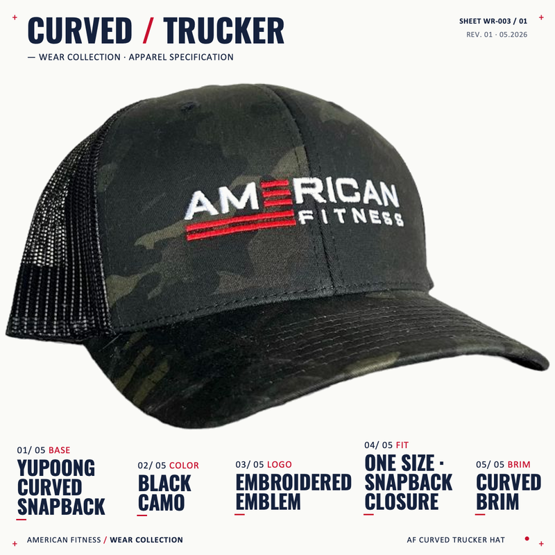 AF Curved Trucker Snapback Hat | Black Camo