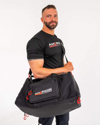 American Fitness Ultimate Journey Duffel gym travel bag — 3 compartments pro athlete designed — back view