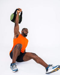 American Fitness AF Sand Kettlebell 40lb fillable workout kettlebell — 1000D Cordura KEVLAR nylon — worn view