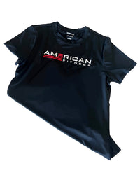 American Fitness Classic Performance T-Shirt Black — 87% polyester 13% spandex Dri-Fit athletic tee — worn view