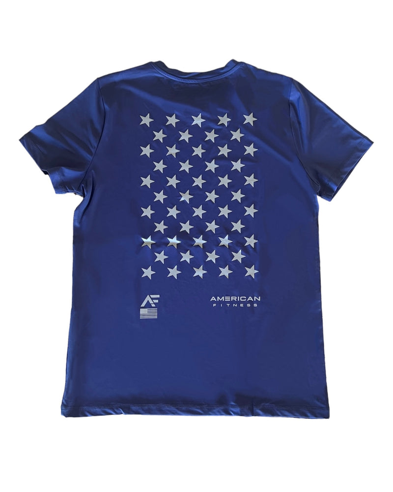 American Fitness Pursuit T-Shirt Blue — 87% polyester 13% spandex Dri-Fit performance gym tee