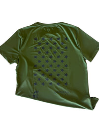 American Fitness Pursuit T-Shirt Forest Green — 87% polyester 13% spandex Dri-Fit performance tee — detail view