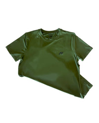 American Fitness Pursuit T-Shirt Forest Green — 87% polyester 13% spandex Dri-Fit performance tee — close-up