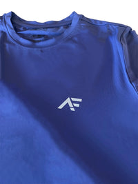 American Fitness Pursuit T-Shirt Blue — 87% polyester 13% spandex Dri-Fit performance gym tee — back view
