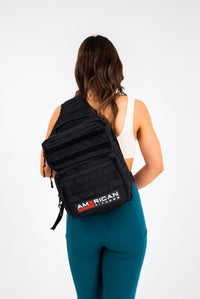 American Fitness AF Bravo Sling Bag — 1000D Cordura KEVLAR stitching tactical EDC sling pack — scale view