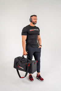American Fitness Ultimate Journey Duffel gym travel bag — 3 compartments pro athlete designed — feature detail